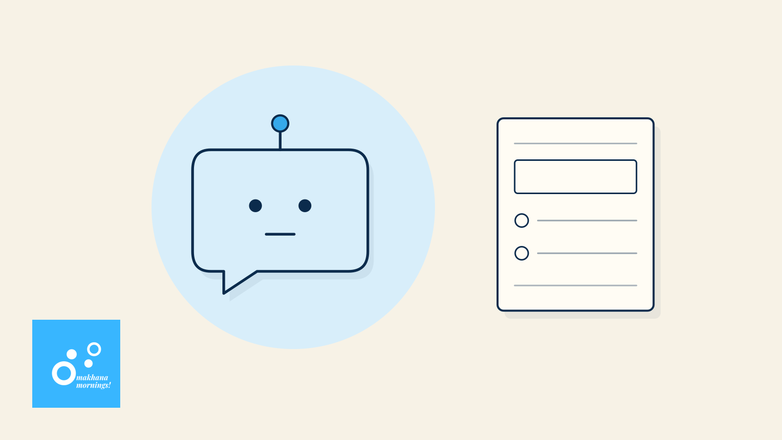 Original illustration of a chatbot beside a blank survey form.